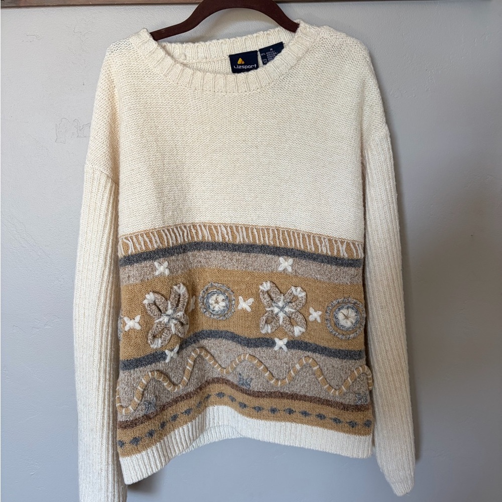 Lizsport Cream Crewneck Fall Sweater